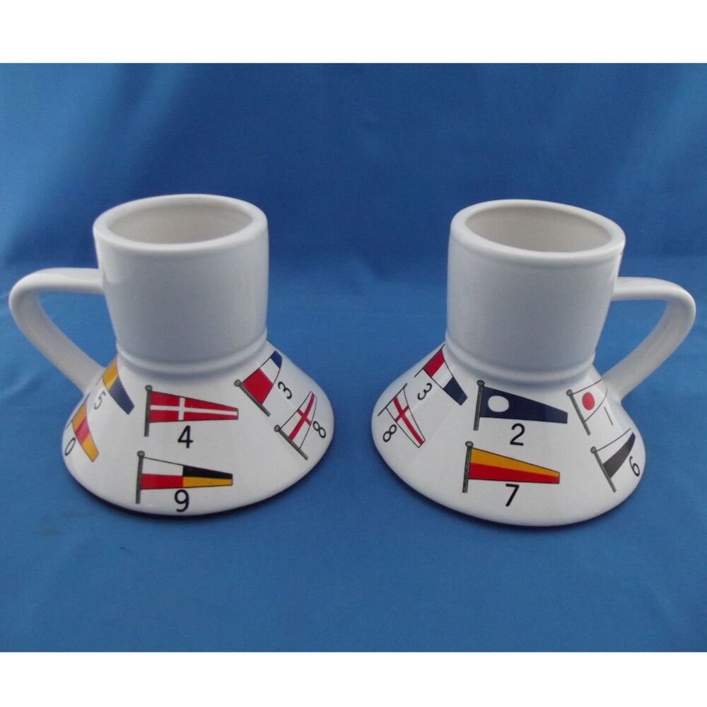 Set of 2 - Mariner Coffee No-Spill Coffee Mug - Nautical Flags - Non-Slip Bottom